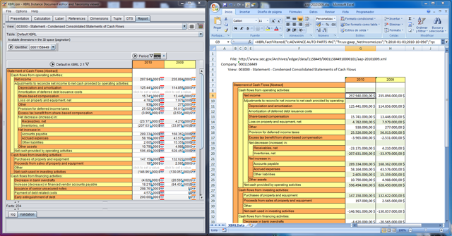 Exportaci�n a Excel de los datos del informe XBRL