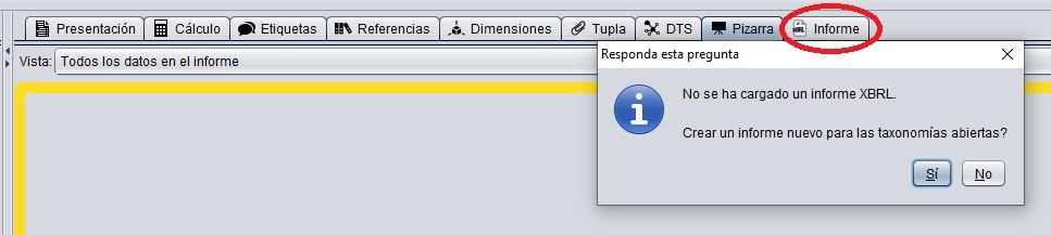 Pestaña de creación de informe XBRL en XBRLizer