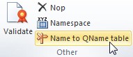 Vista del plugin del Excel. En la sección de "Others" se encuentra el boton "NAME to QNAME table"