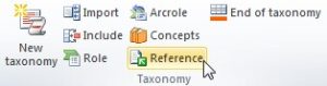 Vista del plugin del Excel. En la seccion de "Taxonomy" se encuentra el boton "REFERENCE"