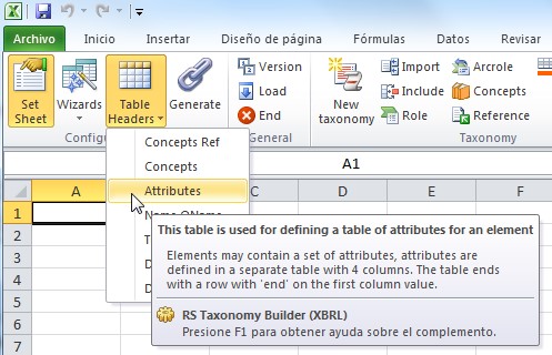 Como crear una tabla de attributos de un concepto en Excel