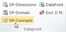 Vista del plugin de Excel. En la sección de "Datapoint" se encuentra el boton "DP-Concepts" instruccion para crear DTS