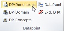 Vista del plugin de Excel. En la sección de "Datapoint" se encuentra el boton "DP-Dimensions" instruccion para crear DTS